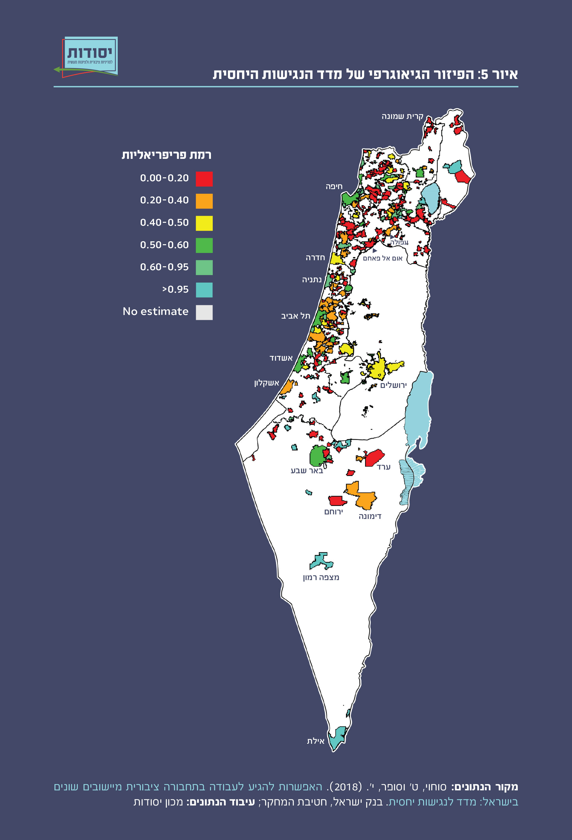 הפיזור הגיאוגרפי של מדד הנגישות היחסית